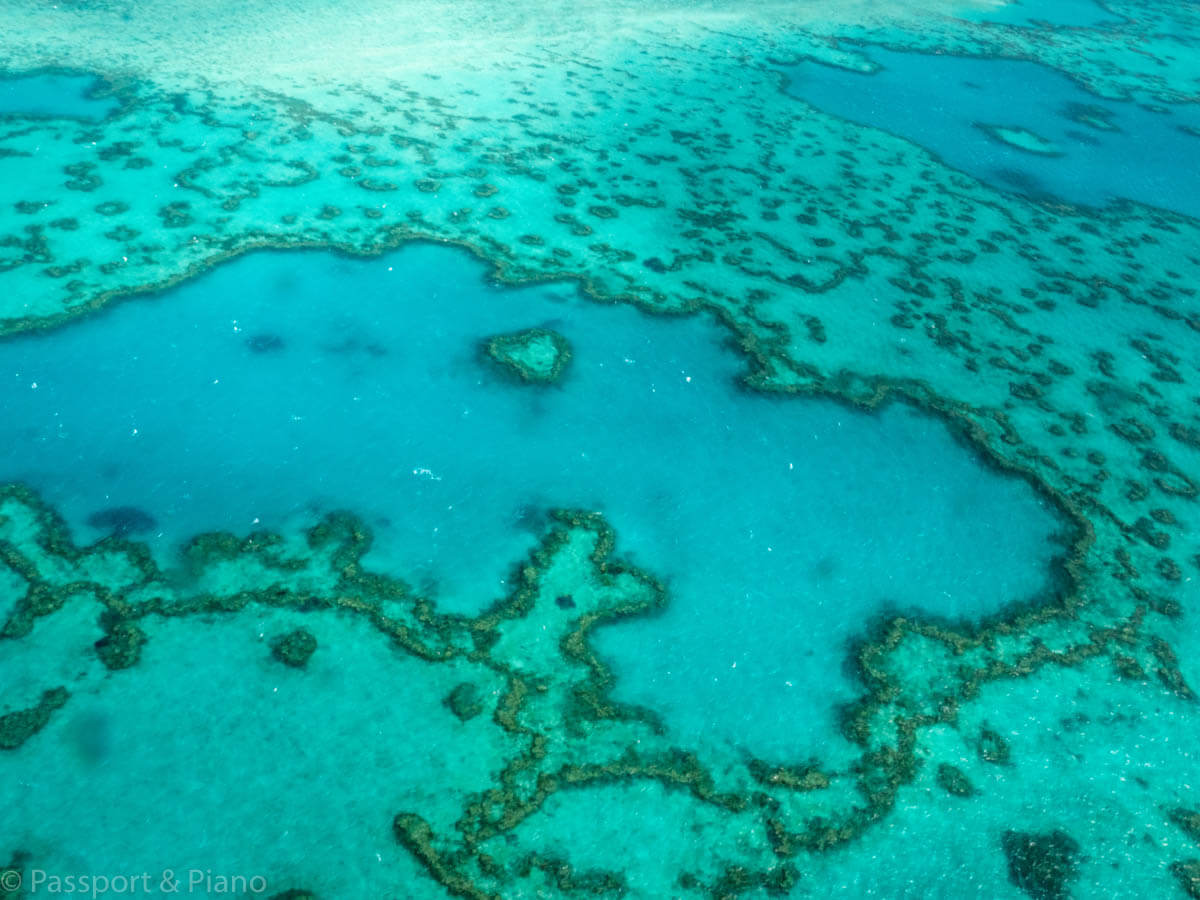 an image from the helicopter of heart reef great barrier reef