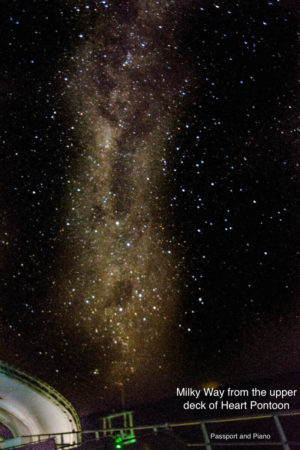 Image of the Milky Way with the upper deck of Heart Pontoon in the corner