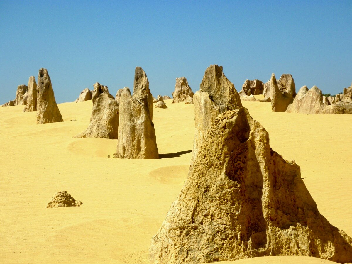 Image of limestone pillars in Pinnacles Desert, one of Perth Australia Landmarks