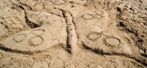 Image of a butterfly sculpted out of sand as one of the activities I organised in Spain