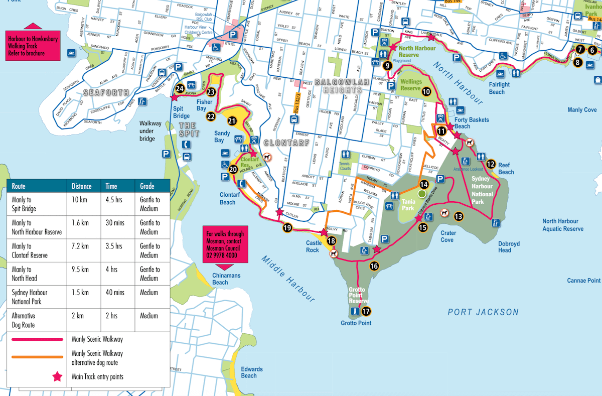 image of the map for Manly to Spit coastal walk