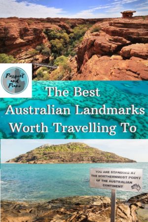 An image of a pin for Pinterest with 3 Australian Landmarks including King Canyon, Great Barrier Reef and Cape York