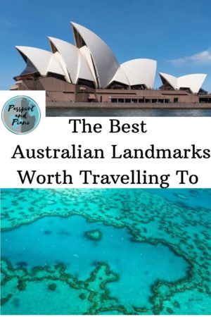 An image of a pin with Sydney Opera House and the Great Barrier Reef, with the text the Best Australian Landmarks Worth Travelling To