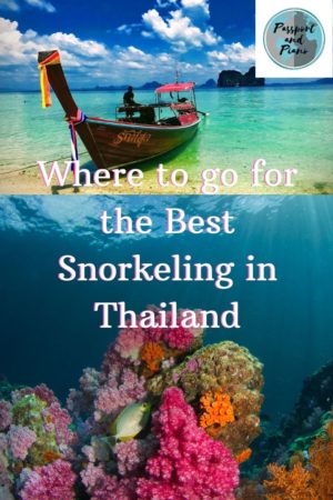An image of a boat in the beautiful turquoise sea at Koh lip and some coral, with the text where to go for the best snorkeling in Thailand