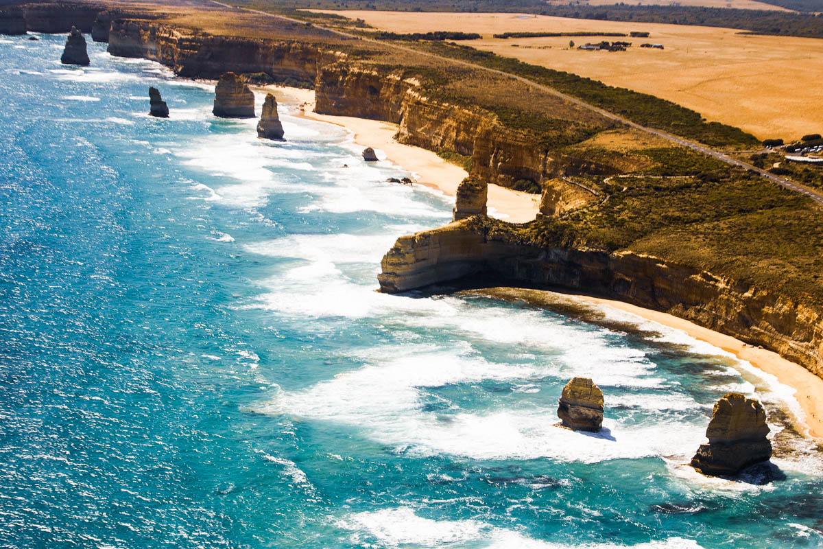 An image of the 12 Apostles from helicopter flights great ocean road
