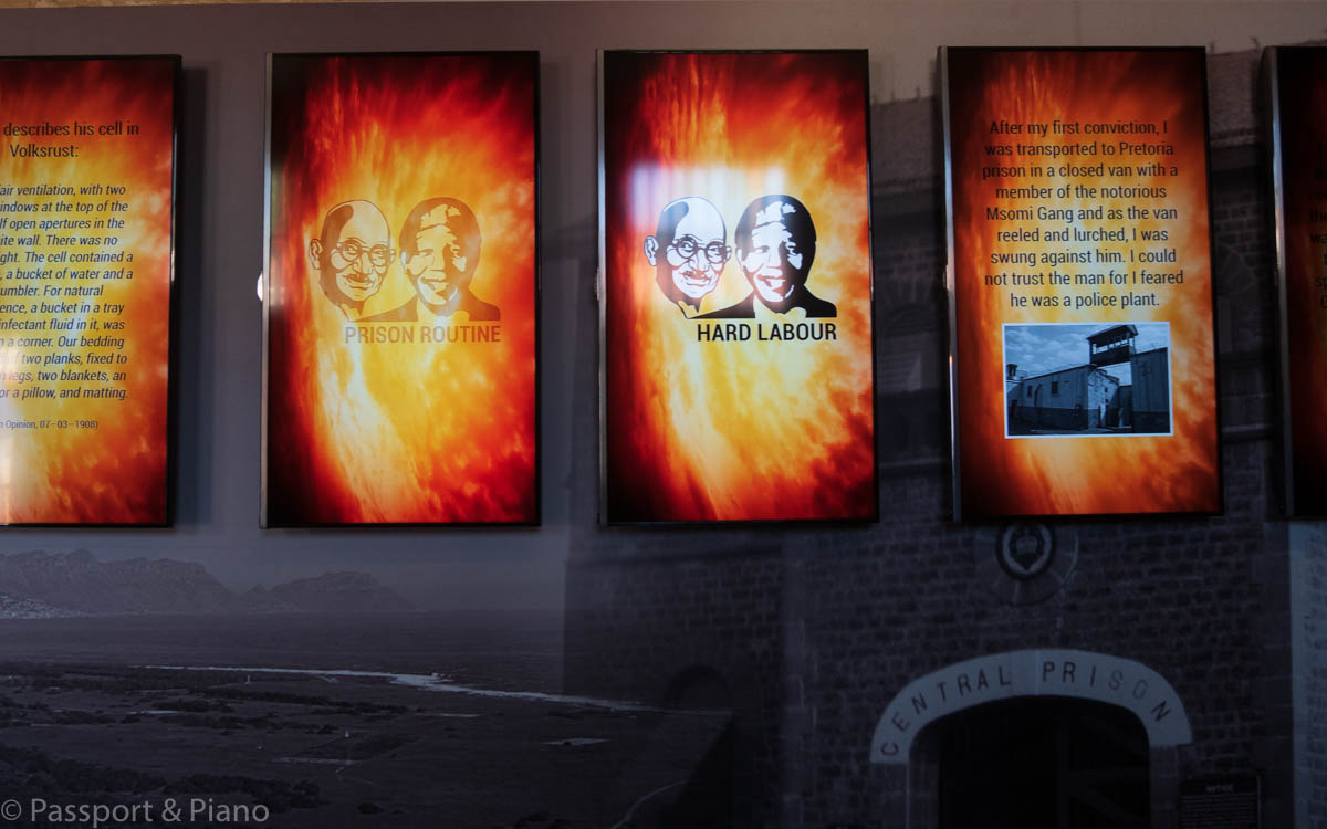 An image of Nelson Mandela and Gandhi in an exhibition