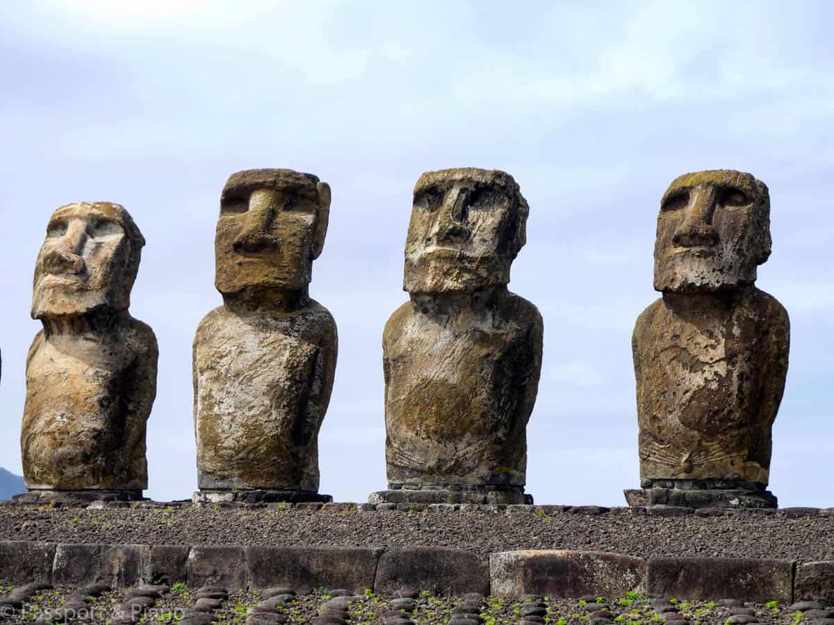 An image of 4 statues at Tongariki- easter island moais