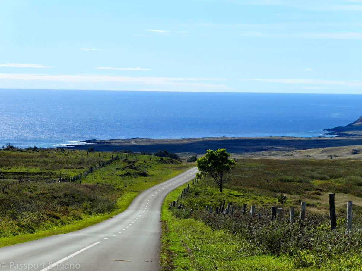 An image of the main road around Easter Island