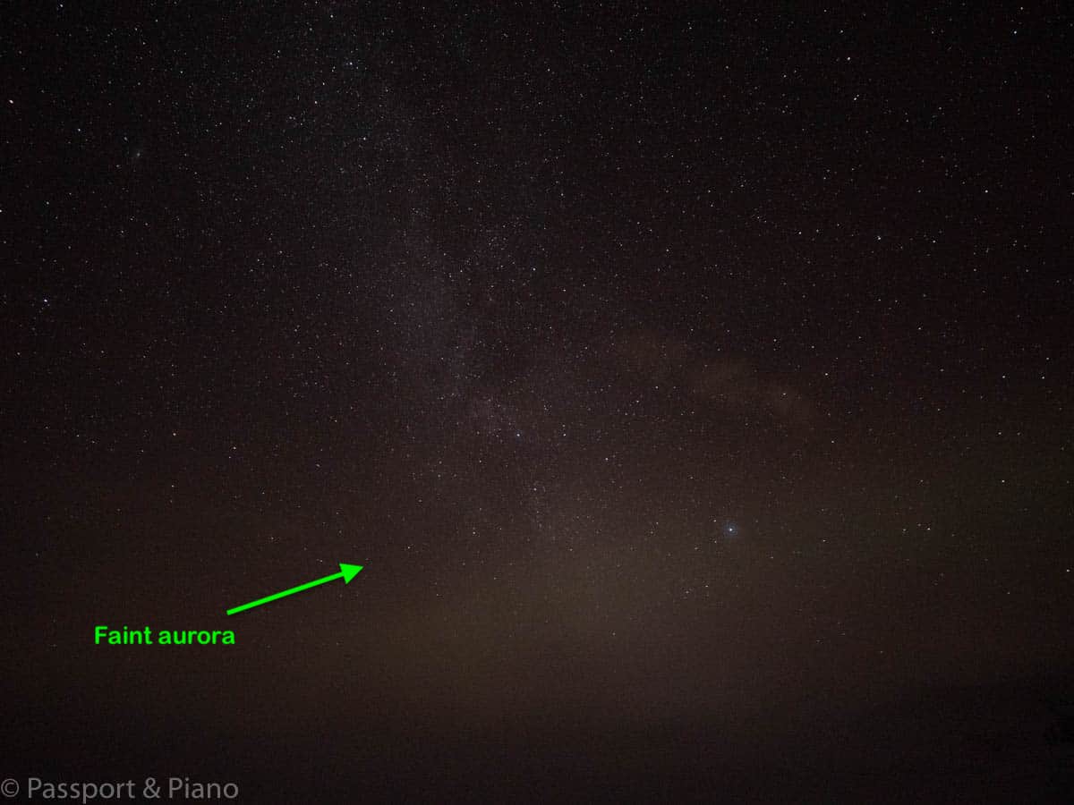 An image of a faint aurora which looks more like a cloud in the sky