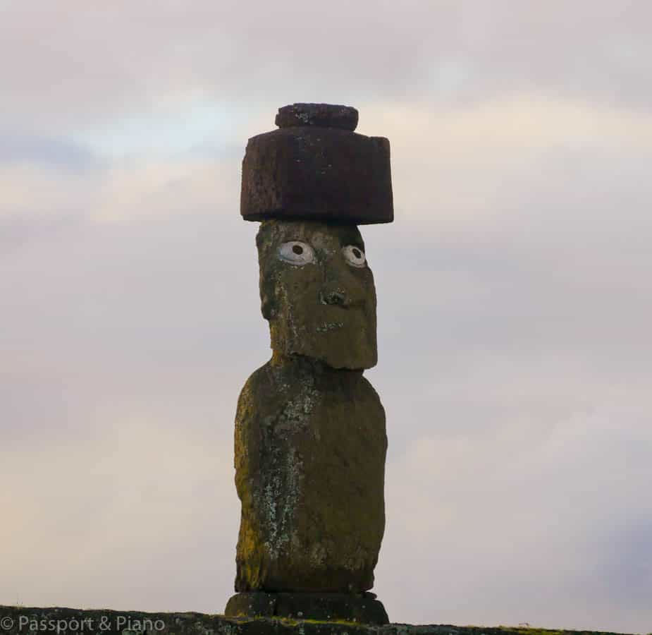 An image of a Moai with white coral eyes