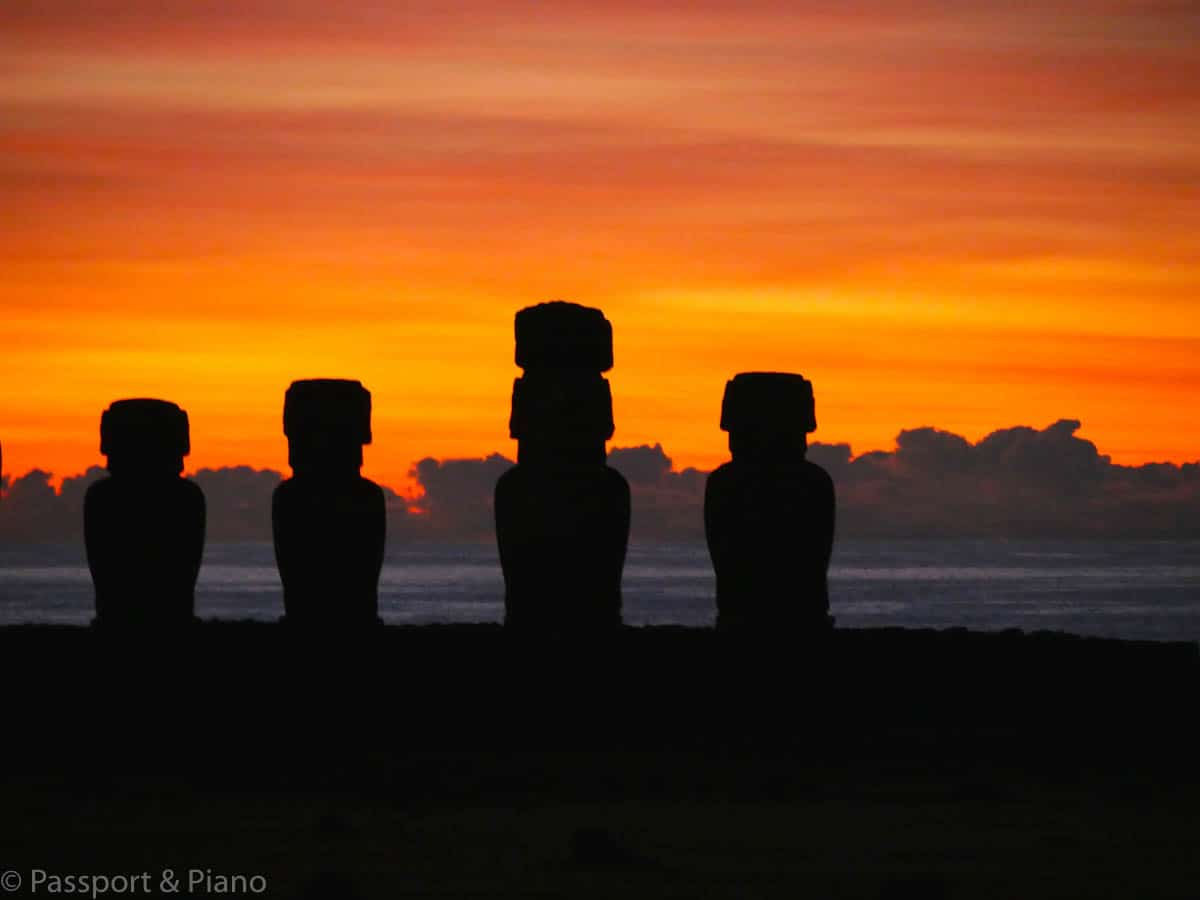 An image of Tongariki at sunrise an early start on day 3 Easter Island Itinerary