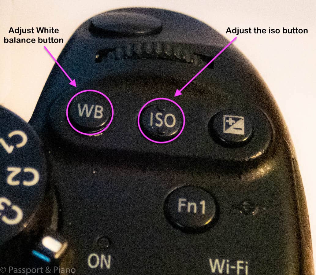 An image of the white balance and iso button to adjust the levels on camera for aurora borealis